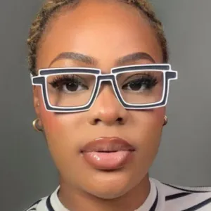 Chic color-block square blue light blocking glasses for women, trendy TR90 optical frames.