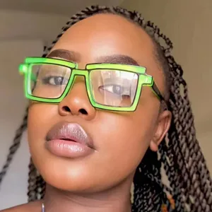 Fashion TR90 anti-blue light glasses for women, trendy color block square frame optical eyewear.
