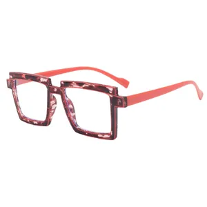 Oversized square blue light blocking glasses stylish tortoise frame orange temples