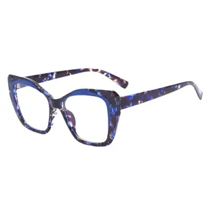 Trendy blue tortoiseshell anti blue light glasses large frame optical clear eyeglasses
