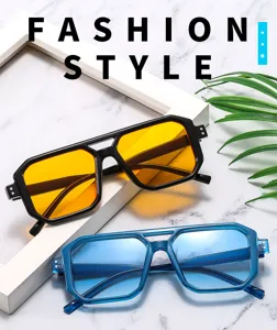 Cyberpunk square sunglasses with double bridge and colorful lenses for trendy daily wear.