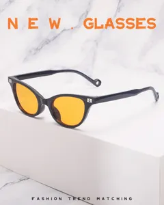 Fashion cat eye sunglasses for women men black frame orange lens stylish street style shades