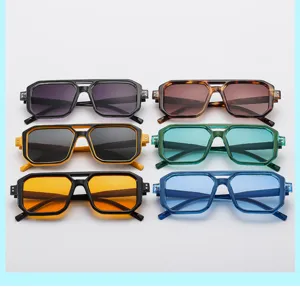 Trendy square cyberpunk sunglasses with double bridge design for men and women fashion wear.