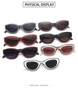 Fashion retro oval cat eye sunglasses with chic contrast color painted rims for women trendy.