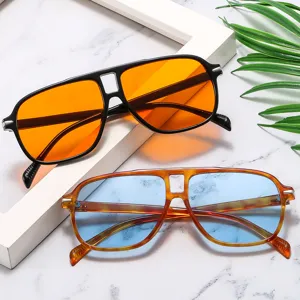 Detailed close-up of fashion double bridge sunglasses with colorful lenses for daily stylish wear.