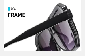 Cyberpunk square sunglasses detailed frame view, stylish unisex UV protection eyewear design.