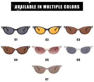 Fashion cat eye sunglasses for women with unique side logo, available in multiple colors.