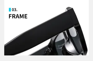 Detailed view of the black sunglasses frame, showing the stylish thick temple design.
