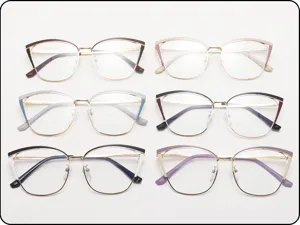 Trendy metal anti-blue light cat eye glasses frames for women stylish daily eyewear