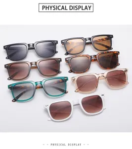 Detail shot of retro square sunglasses in multiple colors, featuring vintage frames and chic style.