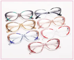 Stylish oval cat-eye blue light blocking glasses with chic mosaic frames for women.