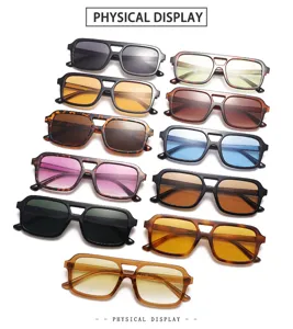 Trendy double bridge large frame sunglasses for women and men, vintage fashion sun glasses.