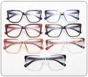 Stylish TR blue light blocking glasses with trendy color block large square frames for women.