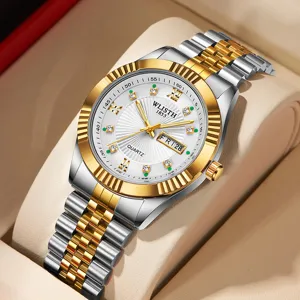 Moda Quartz Watch Stainless Steel Strap Luminous Double Calendar Waterproof Couple Wristwatch For Men And Women