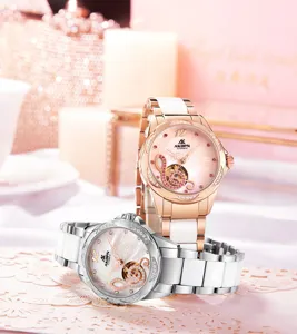 AKDPN montre mecanique automatique femme luxe bracelet ceramique strass cadran evide chic