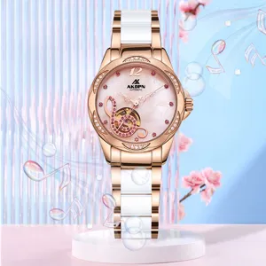 Montre Mécanique Automatique Élégante pour Femme Cadran Ajouré Bracelet en Céramique Imperméable Luxe Mode