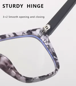 Stylish TR anti-blue light square glasses frame for women with durable sturdy hinge design.