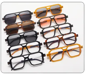 Stylish square double bridge sunglasses and clear glasses with retro punk design for women.