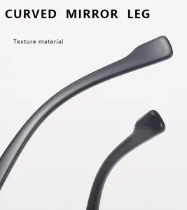 Close-up detail of stylish black curved glasses temple, premium TR frame material texture view.
