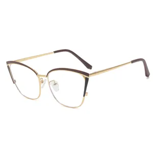 Women Fashion Metal Anti-Blue Light Cat Eye Glasses Frame Two-Tone Optical Eyewear Minimalist Clear Lens Eyeglasses