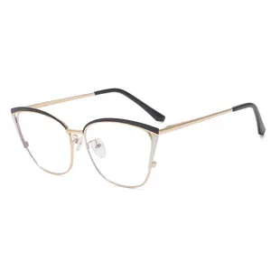 Trendy women's metal anti-blue light cat-eye eyeglass frame, stylish two-tone main product view.