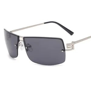 Unisex Square Cut Lens Sunglasses Metal Half Frame Gradient Sun Glasses Outdoor Sports Eyewear For Men Women