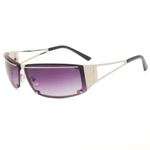 Trendy Y2K hollow metal sunglasses for women and men, stylish purple gradient sun glasses.
