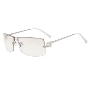 Men women stylish square metal rimless sunglasses trendy sun glasses UV protection