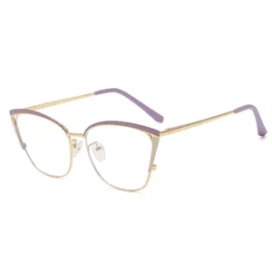 Women metal cat eye anti blue light glasses frame trendy stylish optical spectacles clear lens