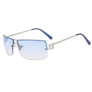 Men Women Gradient Blue Lens Square Metal Sunglasses Fashion Sport Streetwear Eyewear
