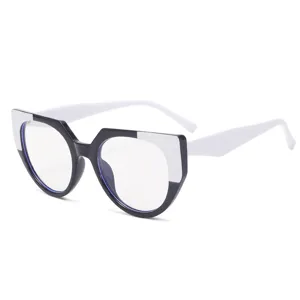 Women's color block large frame blue light blocking glasses trendy cat eye optical eyewear frame