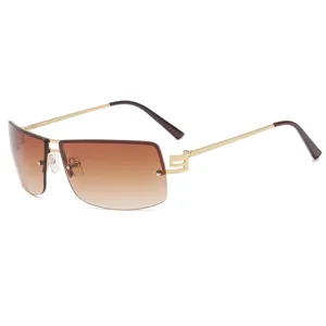 Men Women Fashion Metal Semi-Rimless Gradient Square Sunglasses Stylish UV Protection Eyewear