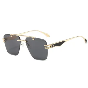 Men Rimless Sunglasses Luxury Metal Frame Gradient Cut Edge Eyewear Fashion Driving Sun Glasses For Outdoor Travel