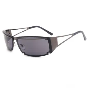 Y2K futuristic metal hollow sunglasses for men and women, cool hip-hop street style eyewear.