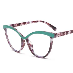 Women Fashion TR90 Anti Blue Light Glasses Big Cat Eye Frame Clear Lens Optical Eyewear Chic Contrast Color Eyeglasses