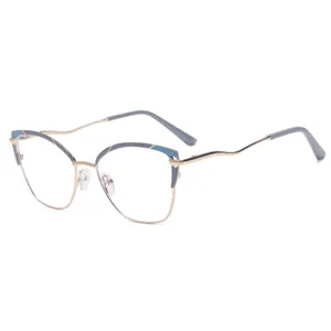 Women Anti-Blue Light Optical Glasses Metal Cat Eye Frame Fashion Clear Lens Eyeglasses For Daily Office Work
