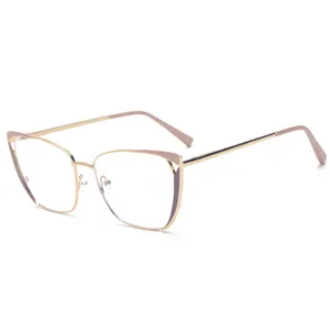 Women Anti-Blue Light Optical Glasses Fashion Metal Hollow Cat Eye Frame Clear Lens Eyewear Minimalist Daily Spectacles