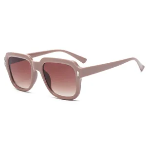 Chunky square sunglasses for men and women, stylish gradient brown lenses with chic metal rivet accents.