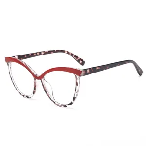 Stylish TR90 blue light blocking glasses for women, chic red cat eye clear frame.