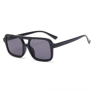 Trendy black double bridge square sunglasses for women and men, stylish retro sun wear.