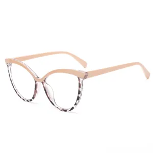 Stylish TR90 anti-blue light cat-eye glasses for women, chic two-tone large frame clear lens.