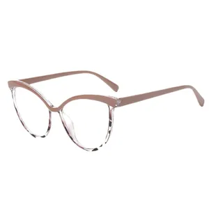Stylish cat-eye anti-blue light glasses with TR90 brown and clear frame for women daily wear.