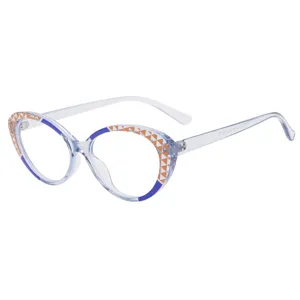 Stylish anti-blue light TR90 mosaic cat-eye glasses frame for women, clear optical eyewear.