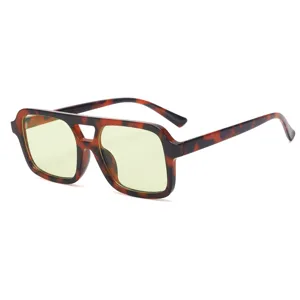 Vintage oversized double bridge tortoise shell sunglasses with light yellow lenses for daily wear.