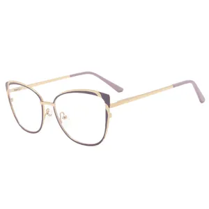 Fashion metal cat-eye anti-blue light glasses frame for women, stylish optical eyewear.