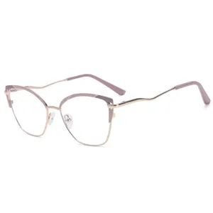 Women anti-blue light glasses metal frame fashionable cat eye optical eyewear clear lens