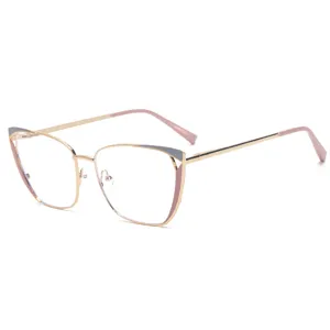 Chic metal anti-blue light glasses for women, stylish cat eye optical frames for daily wear.