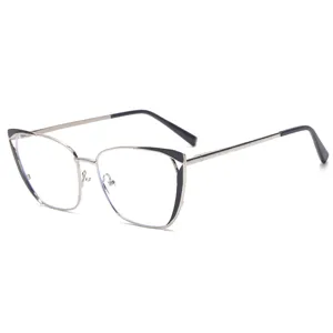 Chic metal cat-eye anti-blue light glasses for women, stylish clear frame optical eyewear.