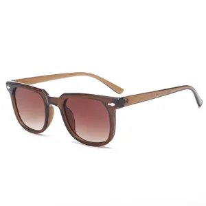 Classic square sunglasses for women and men, retro gradient brown lenses with stylish rivet details.