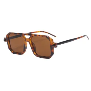 Trendy square sunglasses for women, retro punk style with double bridge and UV protection.
